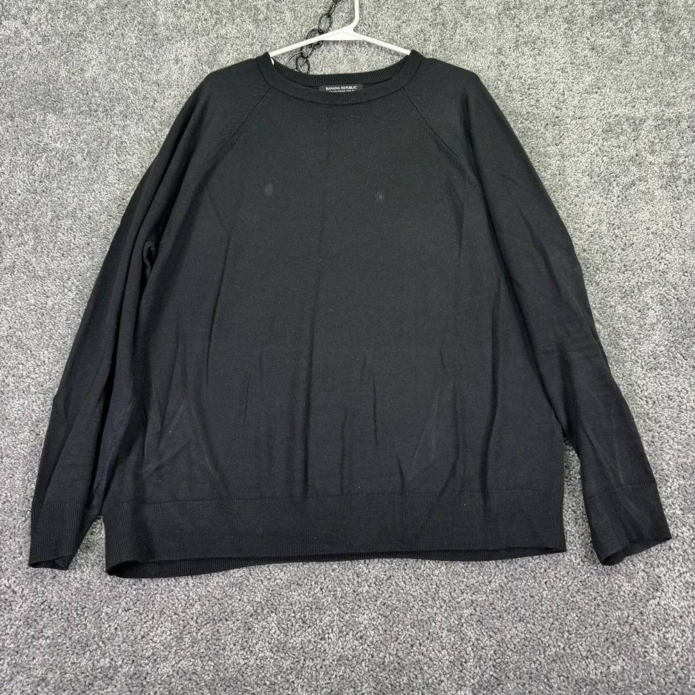 Banana Republic Sweater Mens XL Black Merino Wool Crew Neck Lightweight Pullover
